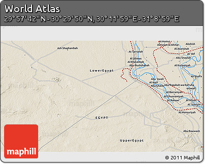 Shaded Relief 3D Map of the Area around 30° 13' 46" N, 30° 40' 29" E