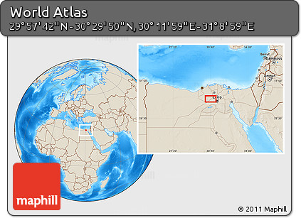 Shaded Relief Location Map of the Area around 30° 13' 46" N, 30° 40' 29" E