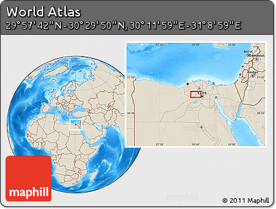 Shaded Relief Location Map of the Area around 30° 13' 46" N, 30° 40' 29" E