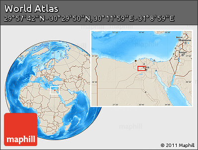Shaded Relief Location Map of the Area around 30° 13' 46" N, 30° 40' 29" E