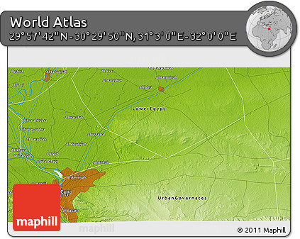 Physical 3D Map of the Area around 30° 13' 46" N, 31° 31' 29" E