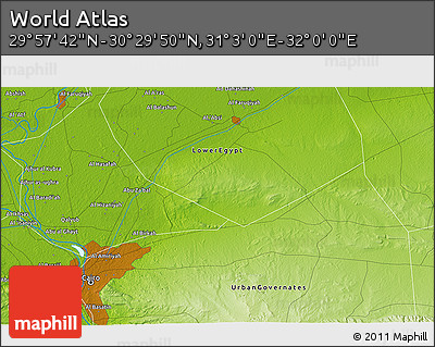 Physical 3D Map of the Area around 30° 13' 46" N, 31° 31' 29" E