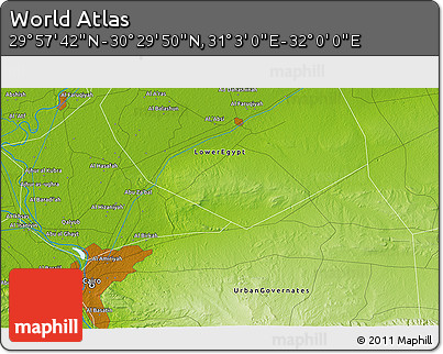 Physical 3D Map of the Area around 30° 13' 46" N, 31° 31' 29" E