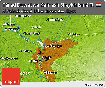 Physical 3D Map of Tāj Ad Duwal Wa Kafr Ash Shaykh Ismā`īl