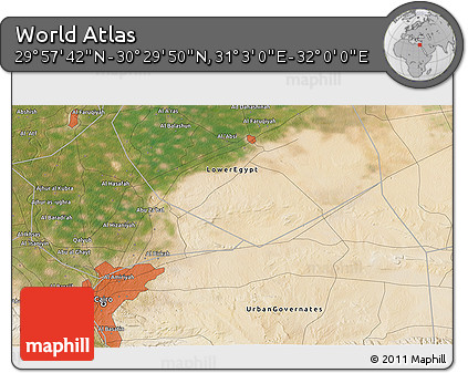 Satellite 3D Map of the Area around 30° 13' 46" N, 31° 31' 29" E