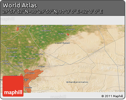 Satellite 3D Map of the Area around 30° 13' 46" N, 31° 31' 29" E