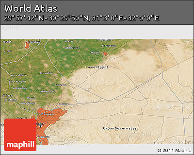 Satellite 3D Map of the Area around 30° 13' 46" N, 31° 31' 29" E