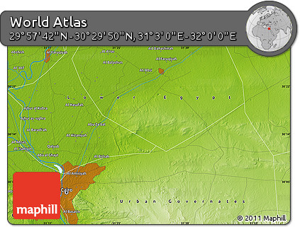 Physical Map of the Area around 30° 13' 46" N, 31° 31' 29" E