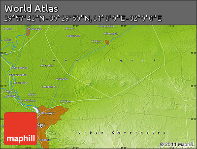 Physical Map of the Area around 30° 13' 46" N, 31° 31' 29" E