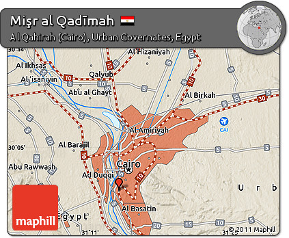Shaded Relief Map of Mişr Al Qadīmah
