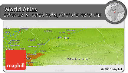 Physical Panoramic Map of the Area around 30° 13' 46" N, 31° 31' 29" E