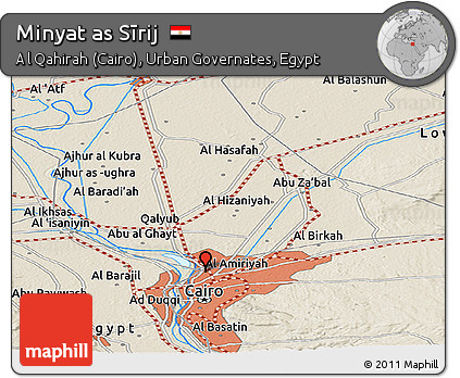 Shaded Relief Panoramic Map of Minyat As Sīrij