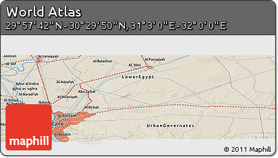 Shaded Relief Panoramic Map of the Area around 30° 13' 46" N, 31° 31' 29" E