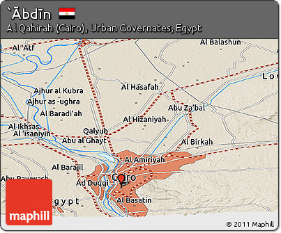 Shaded Relief Panoramic Map of `Ābdīn
