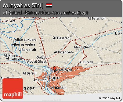 Shaded Relief Panoramic Map of Minyat As Sīrij