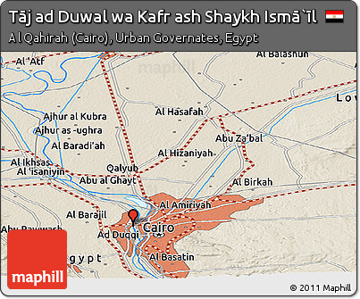 Shaded Relief Panoramic Map of Tāj Ad Duwal Wa Kafr Ash Shaykh Ismā`īl