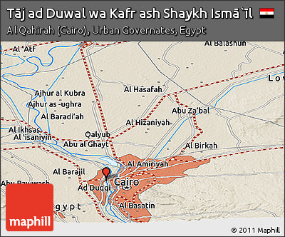 Shaded Relief Panoramic Map of Tāj Ad Duwal Wa Kafr Ash Shaykh Ismā`īl