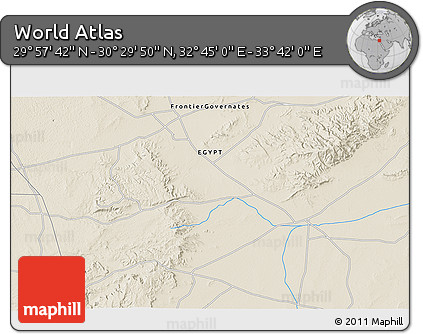 Shaded Relief 3D Map of the Area around 30° 13' 46" N, 33° 13' 30" E