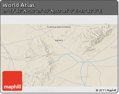 Shaded Relief 3D Map of the Area around 30° 13' 46" N, 33° 13' 30" E