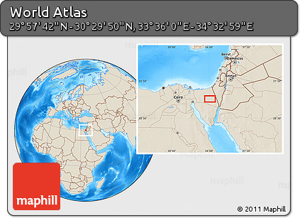 Shaded Relief Location Map of the Area around 30° 13' 46" N, 34° 4' 30" E