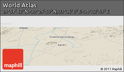 Shaded Relief Panoramic Map of the Area around 30° 13' 46" N, 34° 4' 30" E