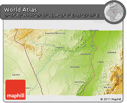 Physical 3D Map of the Area around 30° 13' 46" N, 34° 55' 29" E