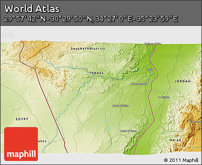 Physical 3D Map of the Area around 30° 13' 46" N, 34° 55' 29" E