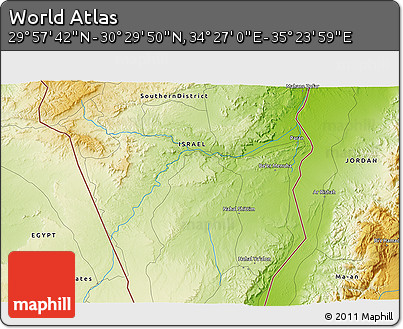 Physical 3D Map of the Area around 30° 13' 46" N, 34° 55' 29" E