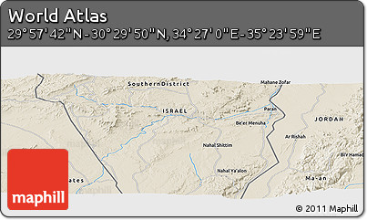 Shaded Relief Panoramic Map of the Area around 30° 13' 46" N, 34° 55' 29" E