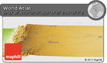 Physical Panoramic Map of the Area around 30° 13' 46" N, 35° 46' 29" E