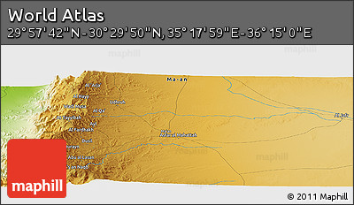 Physical Panoramic Map of the Area around 30° 13' 46" N, 35° 46' 29" E