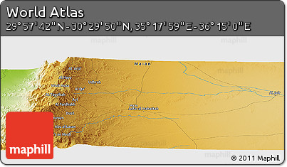 Physical Panoramic Map of the Area around 30° 13' 46" N, 35° 46' 29" E