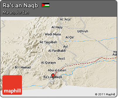 Shaded Relief Panoramic Map of Ra's An Naqb