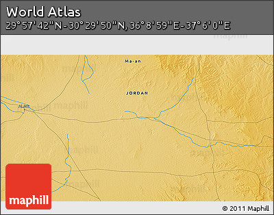 Physical 3D Map of the Area around 30° 13' 46" N, 36° 37' 30" E