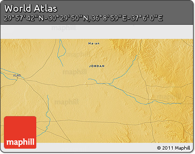 Physical 3D Map of the Area around 30° 13' 46" N, 36° 37' 30" E