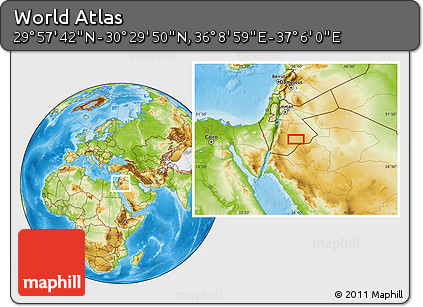 Physical Location Map of the Area around 30° 13' 46" N, 36° 37' 30" E