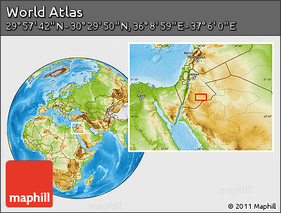 Physical Location Map of the Area around 30° 13' 46" N, 36° 37' 30" E