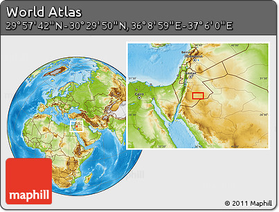 Physical Location Map of the Area around 30° 13' 46" N, 36° 37' 30" E