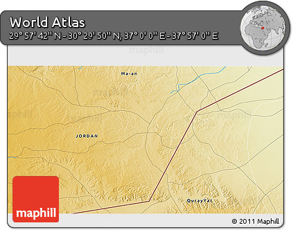 Physical 3D Map of the Area around 30° 13' 46" N, 37° 28' 30" E