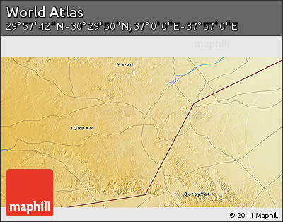 Physical 3D Map of the Area around 30° 13' 46" N, 37° 28' 30" E