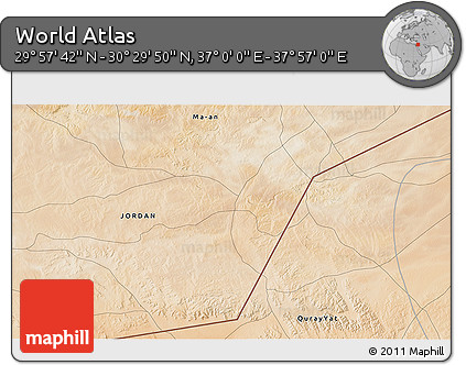 Satellite 3D Map of the Area around 30° 13' 46" N, 37° 28' 30" E