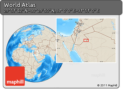 Shaded Relief Location Map of the Area around 30° 13' 46" N, 37° 28' 30" E