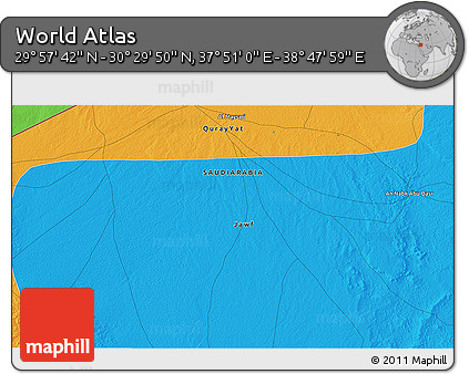 Political 3D Map of the Area around 30° 13' 46" N, 38° 19' 30" E
