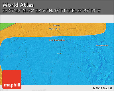 Political 3D Map of the Area around 30° 13' 46" N, 38° 19' 30" E