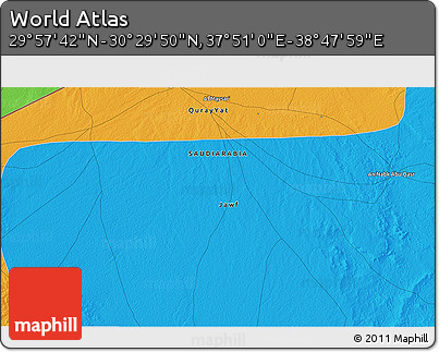 Political 3D Map of the Area around 30° 13' 46" N, 38° 19' 30" E