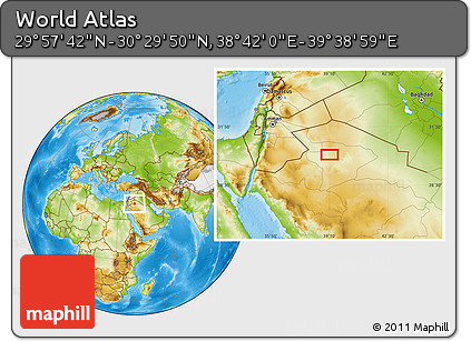Physical Location Map of the Area around 30° 13' 46" N, 39° 10' 29" E