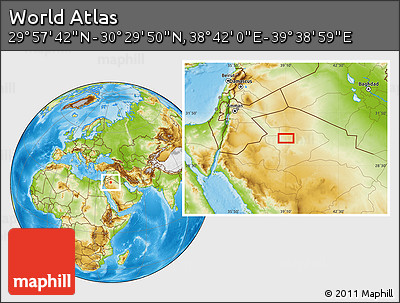 Physical Location Map of the Area around 30° 13' 46" N, 39° 10' 29" E