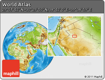 Physical Location Map of the Area around 30° 13' 46" N, 39° 10' 29" E