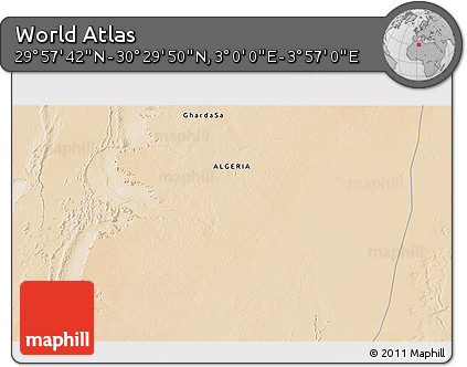 Satellite 3D Map of the Area around 30° 13' 46" N, 3° 28' 30" E
