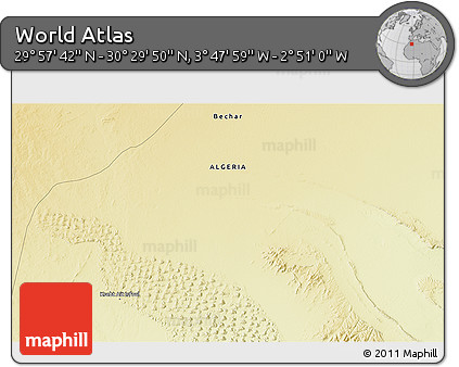 Physical 3D Map of the Area around 30° 13' 46" N, 3° 19' 30" W